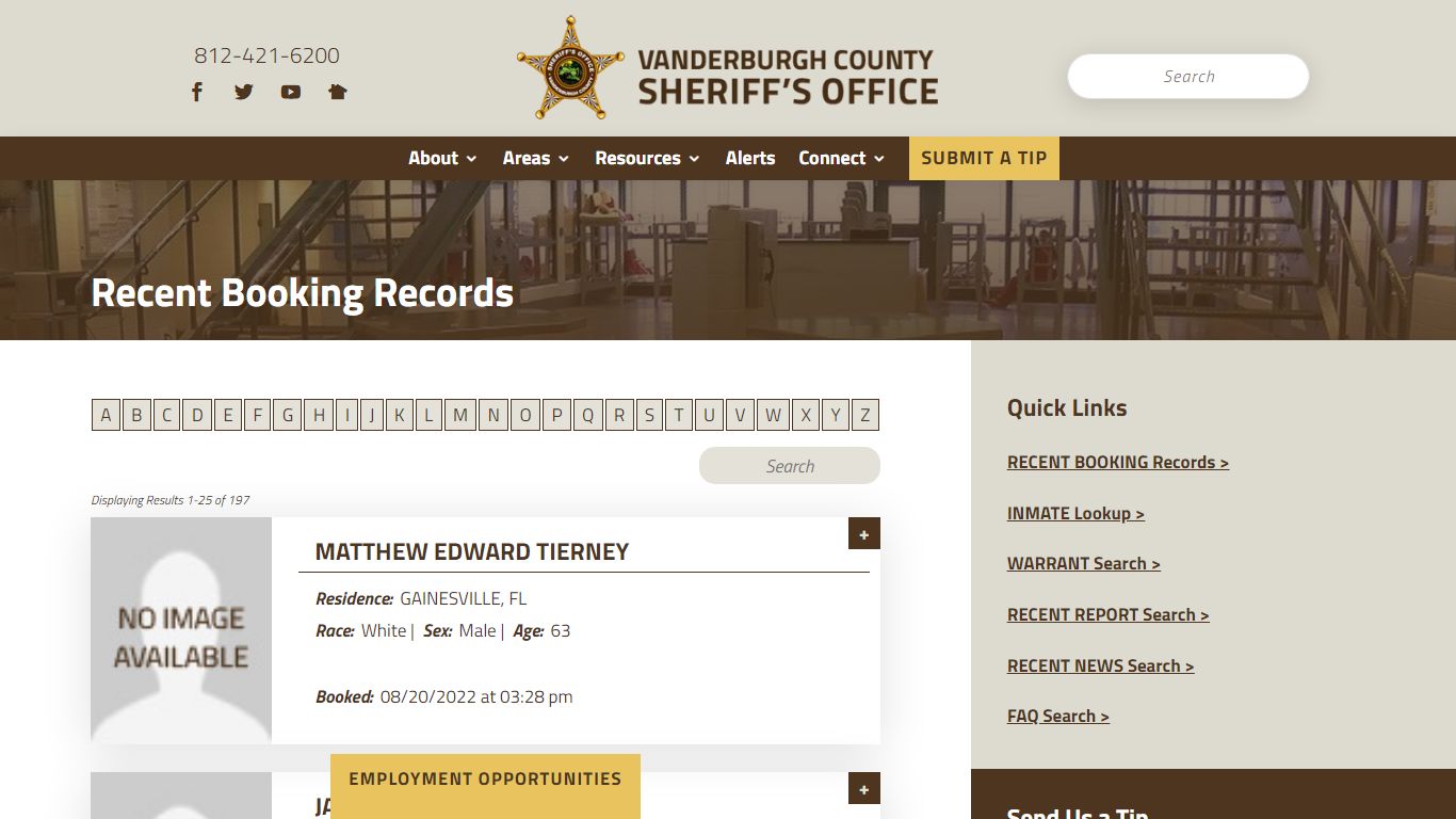 Recent Booking Records - Vanderburgh County Sheriff's Office