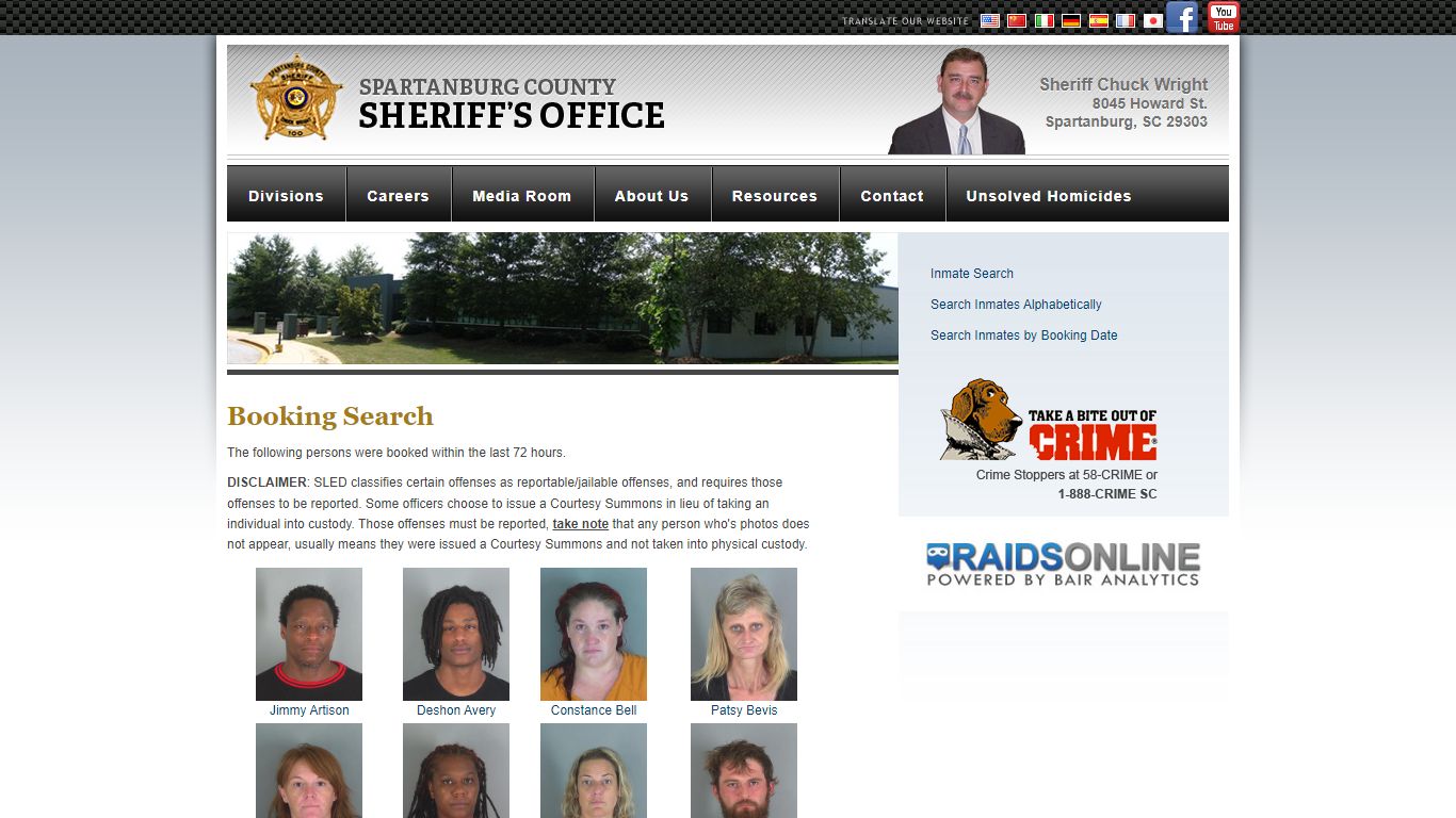 Booking Search : Spartanburg Sheriff